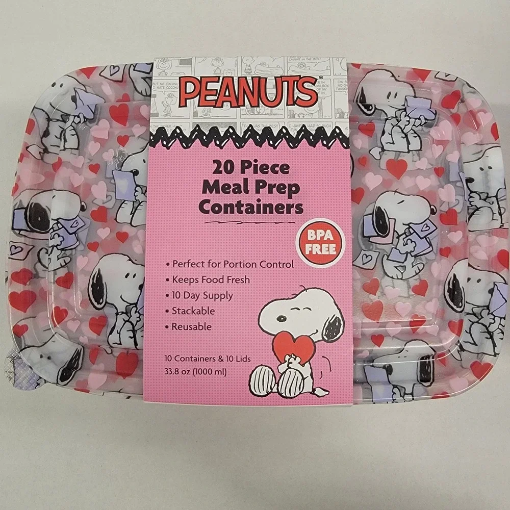 Peanuts Snoopy 20 Piece Meal PreP Food Storage Containers Valentine's‎ Letters